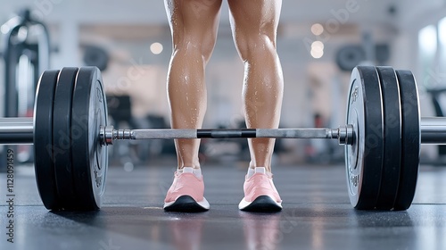 A dynamic close-up shot of a person performing a high-intensity workout with weights, sweat glistening on their skin, highlighting the effort and determination. The surrounding gym environment is