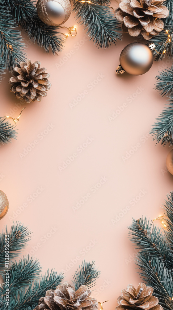 christmas background with fir branches and cones, mock up background, flat layout christmas background with fir branches and cones, mock up background, flat layout