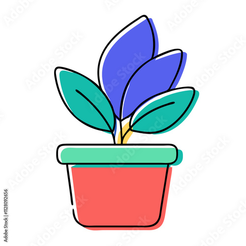 Simple linear illustration of an indoor plant symbolizing growth, life and the possibility of new beginnings.Vector icon for website and social media design