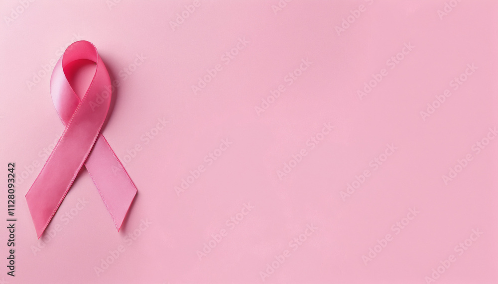 Cancer awareness pink ribbon on pink background with copy space, Ai generated images Cancer awareness pink ribbon on pink background with copy space, Ai generated images