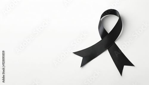 Black awareness ribbon on white background with copy space, Ai generated images