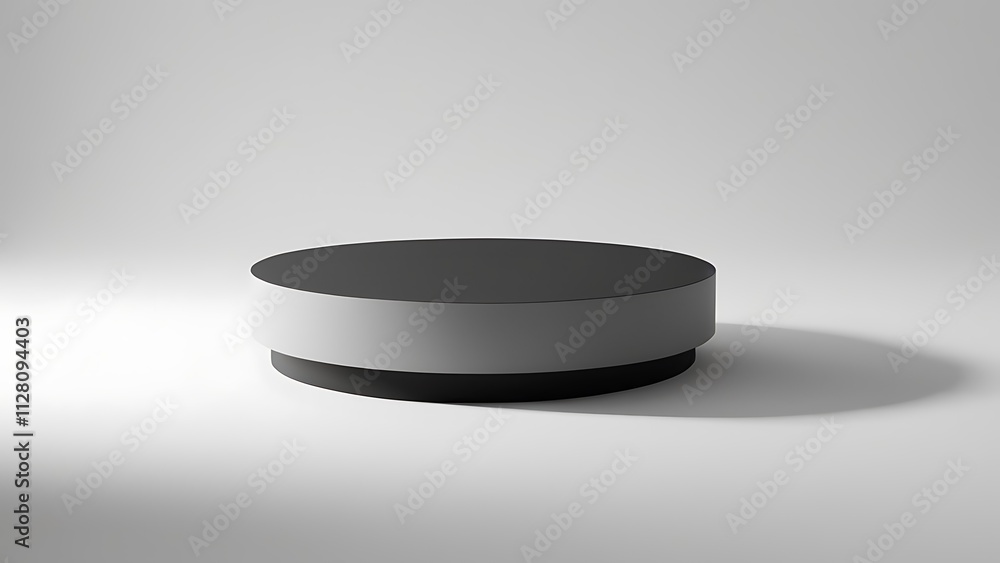 Minimalist Modern Circular Matte Black Platform with Tiered Design on Light Gray Background