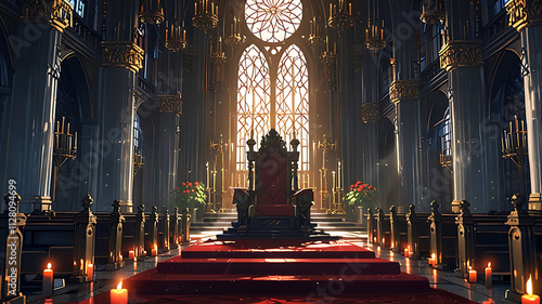 Decorated empty throne hall, majestic throne AI digital illustration photo