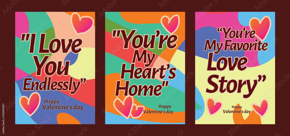 Creative Valentine Cards Featuring Red Hearts and Elegant Designs. A set of Valentine’s Day greeting card with sample text, red hearts and abstract backgrounds templates vector illustration. Creative Valentine Cards Featuring Red Hearts and Elegant Designs. A set of Valentine’s Day greeting card with sample text, red hearts and abstract backgrounds templates vector illustration.