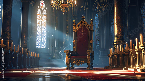 Decorated empty throne hall, majestic throne AI digital illustration photo