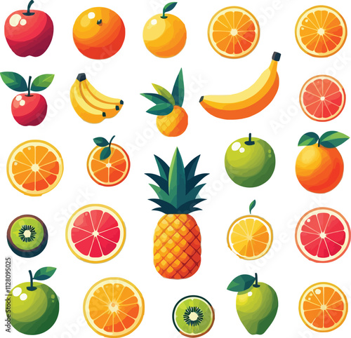 Colorful fruits vector on white background