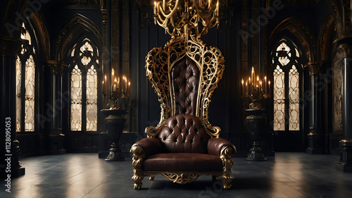 Decorated empty throne hall, majestic throne AI digital illustration photo