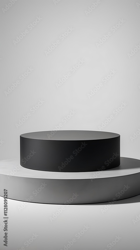 Minimalist Modern Circular Matte Black Platform with Tiered Design on Light Gray Background Minimalist Modern Circular Matte Black Platform with Tiered Design on Light Gray Background