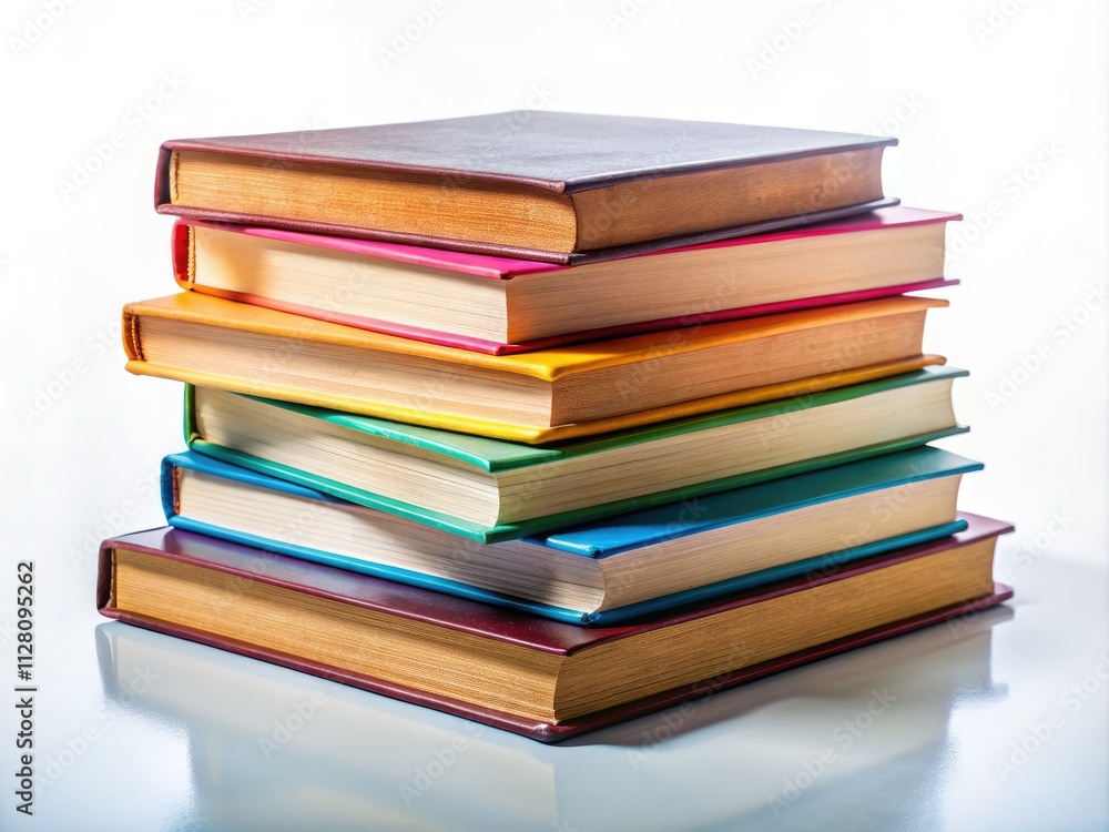 Isolated PNG image: a detailed close-up of a stacked book pile representing knowledge, study, and reading. Isolated PNG image: a detailed close-up of a stacked book pile representing knowledge, study, and reading.