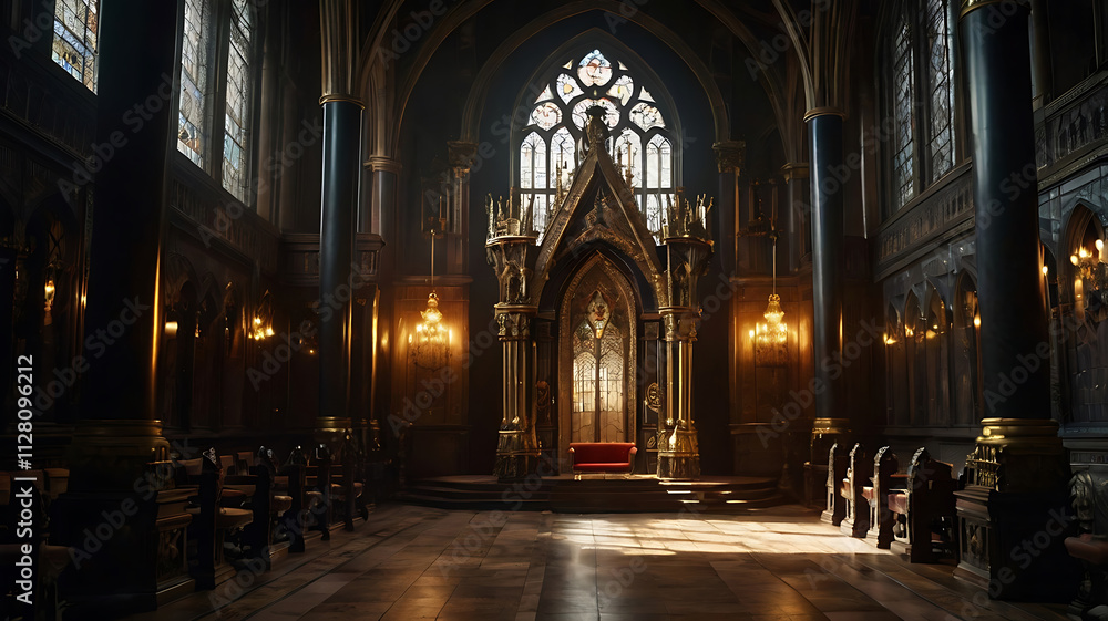 Decorated empty throne hall, majestic throne AI digital illustration Decorated empty throne hall, majestic throne AI digital illustration