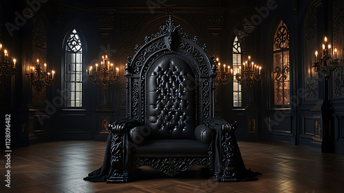 Decorated empty throne hall, majestic throne AI digital illustration photo