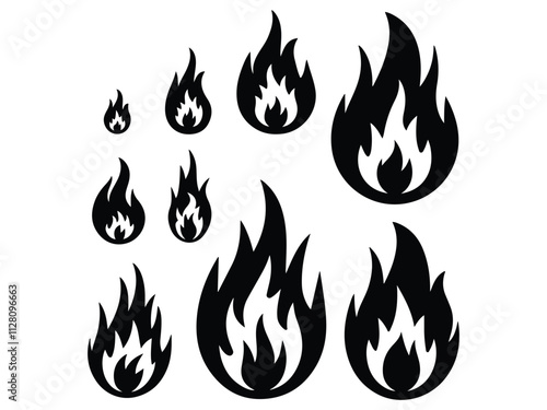 fire flames silhouettes set 