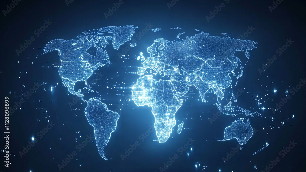 lights illuminates a detailed map of the world with technology concept, map world animated connections and data streams global business infrastructure technology abstract background with lights. lights illuminates a detailed map of the world with technology concept, map world animated connections and data streams global business infrastructure technology abstract background with lights.