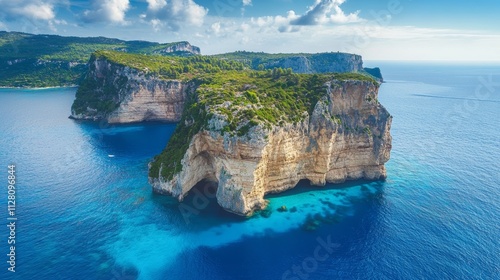 Drone photo of Kaltsonisi islet, Ionian, Greece. photo