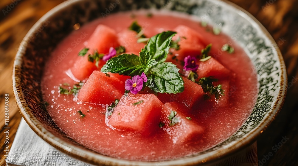 Watermelon Slush is a refreshing summer treat, featuring vibrant pink watermelon cubes garnished with mint and colorful flowers, perfect for warm days and outdoor gatherings. Watermelon Slush is a refreshing summer treat, featuring vibrant pink watermelon cubes garnished with mint and colorful flowers, perfect for warm days and outdoor gatherings.