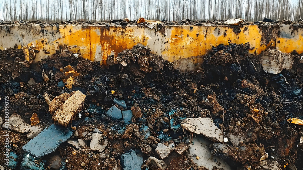 Obraz premium Contaminated soil depicted through bold textures emphasizing environmental impact