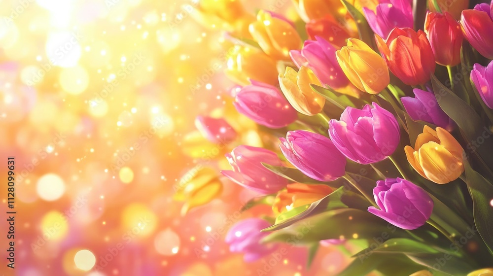 Vibrant bouquet of colorful tulips with glowing background Vibrant bouquet of colorful tulips with glowing background