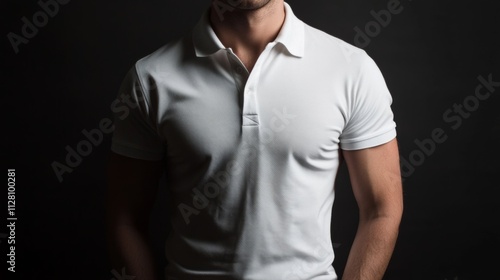 Man in polo on black.