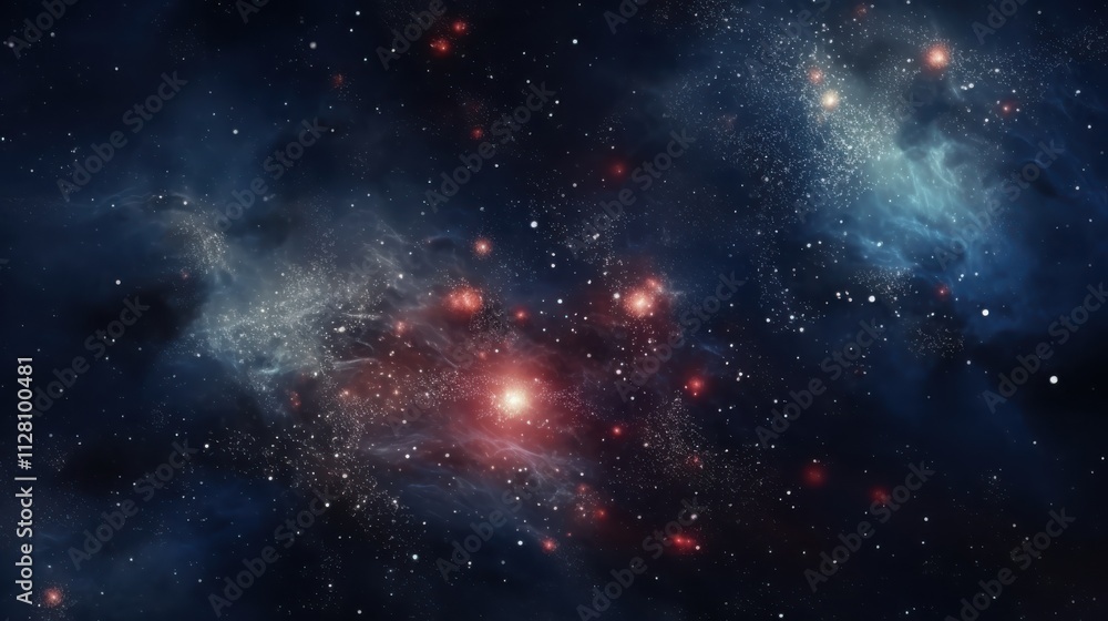 Naklejka premium Celestial Nebulae Red And Blue Cosmic Dust Stars