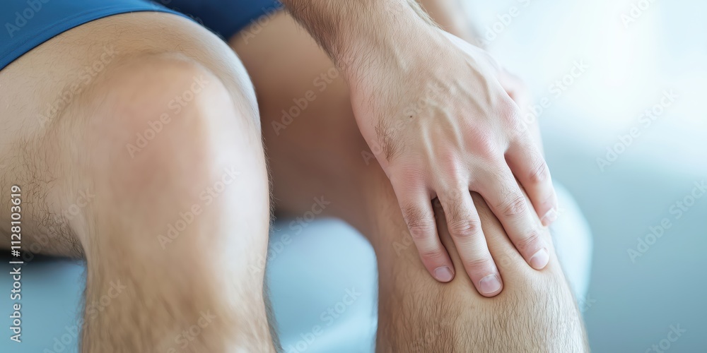 A close-up of a hand resting on a knee expresses the theme of pain relief and self-care, symbolizing the importance of listening to one's body and seeking comfort. A close-up of a hand resting on a knee expresses the theme of pain relief and self-care, symbolizing the importance of listening to one's body and seeking comfort.
