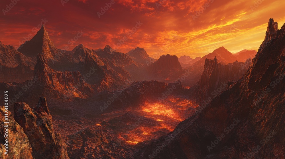 Naklejka premium A desolate landscape with a large volcano in the background