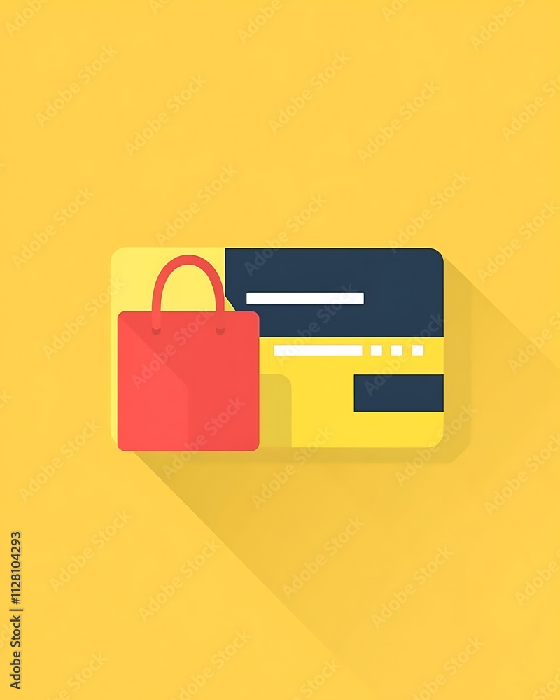 Shopping Icon with Credit Card on Yellow Background Shopping Icon with Credit Card on Yellow Background