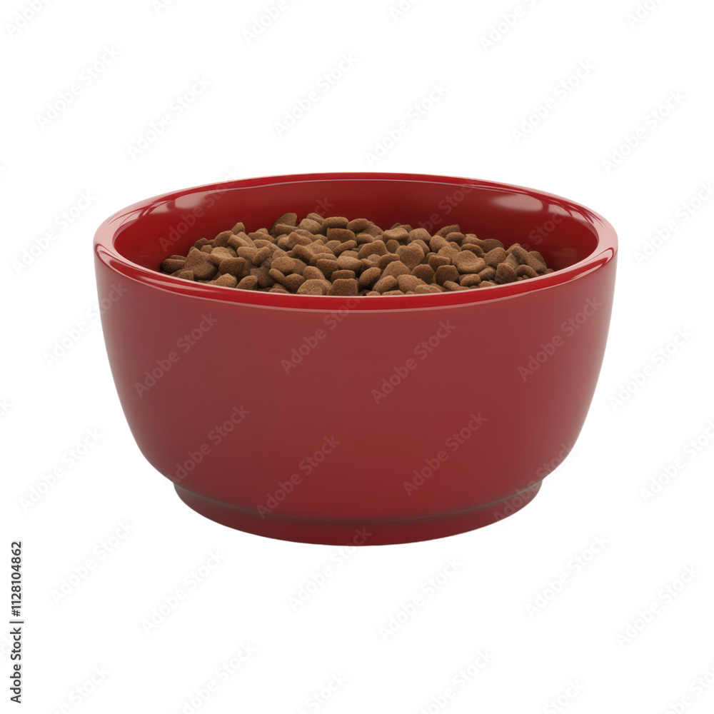 Red Bowl of Dog Food on Transparent Background Red Bowl of Dog Food on Transparent Background