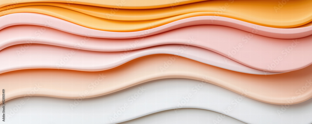 Abstract layers of pastel-colored paper create a smooth, flowing design, showcasing soft waves in shades of peach, pink, and white. Abstract layers of pastel-colored paper create a smooth, flowing design, showcasing soft waves in shades of peach, pink, and white.