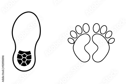 Human Foot and Shoe Print Icon Set - Vector Illustration Isolated on White