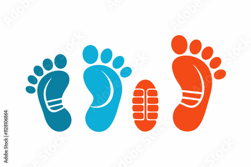 Human Foot and Shoe Print Icon Set - Vector Illustration Isolated on White