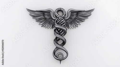 3D Render of a Steampunk Caduceus Symbol Against a Clean White Background AI Generated