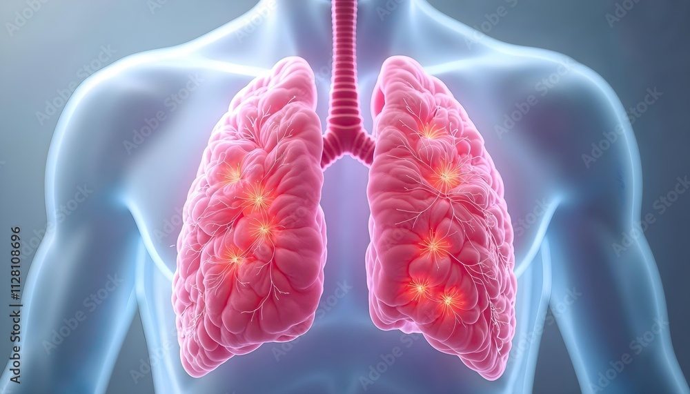 Human Lungs with Inflammation and Neural Connections Highlighting Respiratory Issues and Health Concepts Human Lungs with Inflammation and Neural Connections Highlighting Respiratory Issues and Health Concepts
