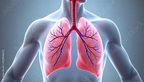 Detailed Human Respiratory System Illustration Highlighting Lungs, Airways, and Blood Vessels