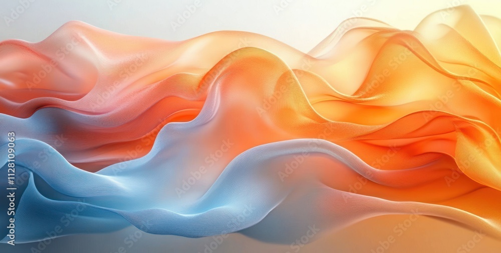 Fototapeta premium Abstract Flowing Fabric Design with Orange and Teal Gradient Background and Grainy Texture Effect