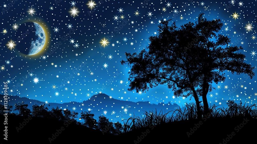 Naklejka premium Blue dark night sky with many stars