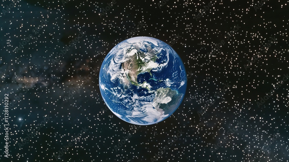 Fototapeta premium Blue background planet Earth passing