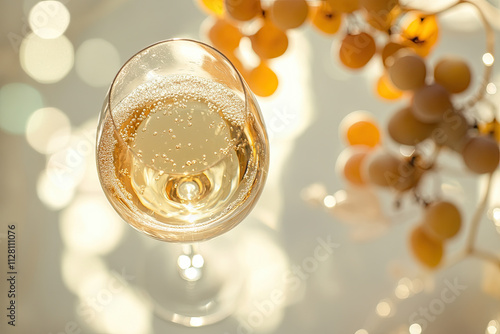 A glass of wine with grapes clapping below, celebrating with a toast photo