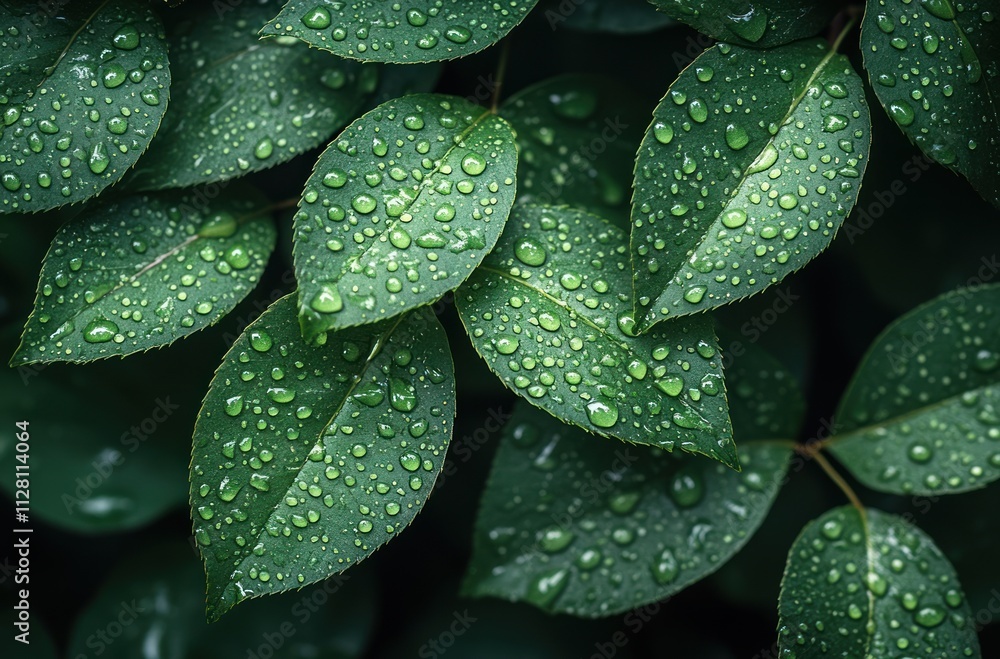 Macro Photography of Water Droplets on Green Leaves with Natural Lighting and Shallow Depth of Field Macro Photography of Water Droplets on Green Leaves with Natural Lighting and Shallow Depth of Field