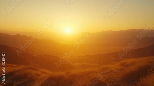 Breathtaking sunrise over dramatic desert dunes illuminating the natural beauty of the arid expansive landscape in all its golden seasonal splendor