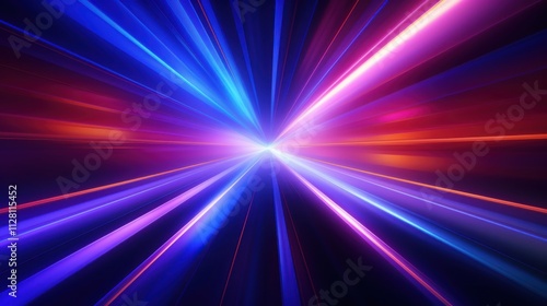 Abstract 3D rendering of glowing neon lines and colorful spectrum rays, interwoven in a complex pattern, soft light diffusion and sharp, vibrant colors filling the space 