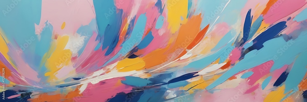 Abstract Painting with Bold Brushstrokes and Vibrant Explosion of Pink, Yellow, Orange, Blue, and White Colors Abstract Painting with Bold Brushstrokes and Vibrant Explosion of Pink, Yellow, Orange, Blue, and White Colors