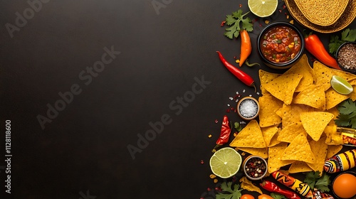 Spicy Nachos and Salsa Fiesta: A Vibrant Food Photography Still Life AI Generated