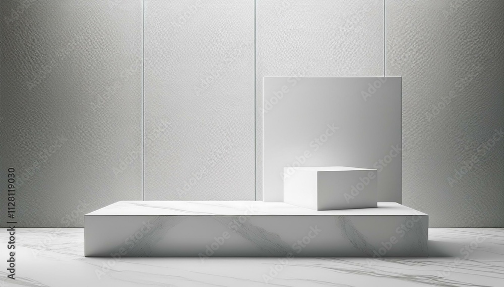 Minimal luxury white design Square rectangle box block cube podium in white Marble concrete wall background or empty room with white wall and floor Minimal luxury white design Square rectangle box block cube podium in white Marble concrete wall background or empty room with white wall and floor