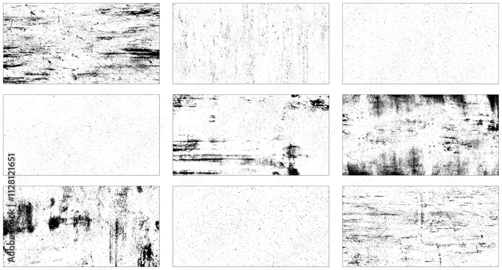 Rough grunge scratches pattern design dry brush strokes texture background vector. Set of distressed black grain texture. Rough grunge scratches pattern design dry brush strokes texture background vector. Set of distressed black grain texture.