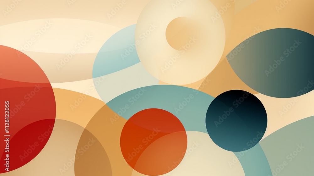 Abstract Digital Artwork with Overlapping Geometric Shapes in Red, Blue, Beige, and Orange on Soft Beige Background Abstract Digital Artwork with Overlapping Geometric Shapes in Red, Blue, Beige, and Orange on Soft Beige Background