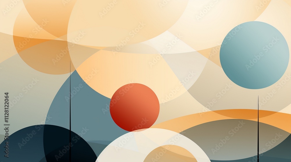 Abstract Digital Artwork with Overlapping Geometric Shapes in Red, Blue, Beige, and Orange on Soft Beige Background Abstract Digital Artwork with Overlapping Geometric Shapes in Red, Blue, Beige, and Orange on Soft Beige Background