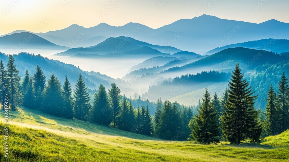 Misty Mountain Valley Sunrise Scenic View Misty Mountain Valley Sunrise Scenic View