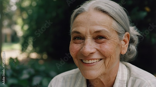 Old woman smiling with joy her wrinkles and dimples celebrating her life journey