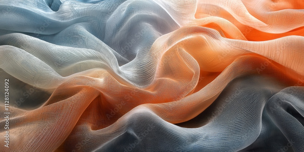 Abstract Draped Fabric Texture Orange Gray Blue Sheer Textile Background Abstract Draped Fabric Texture Orange Gray Blue Sheer Textile Background