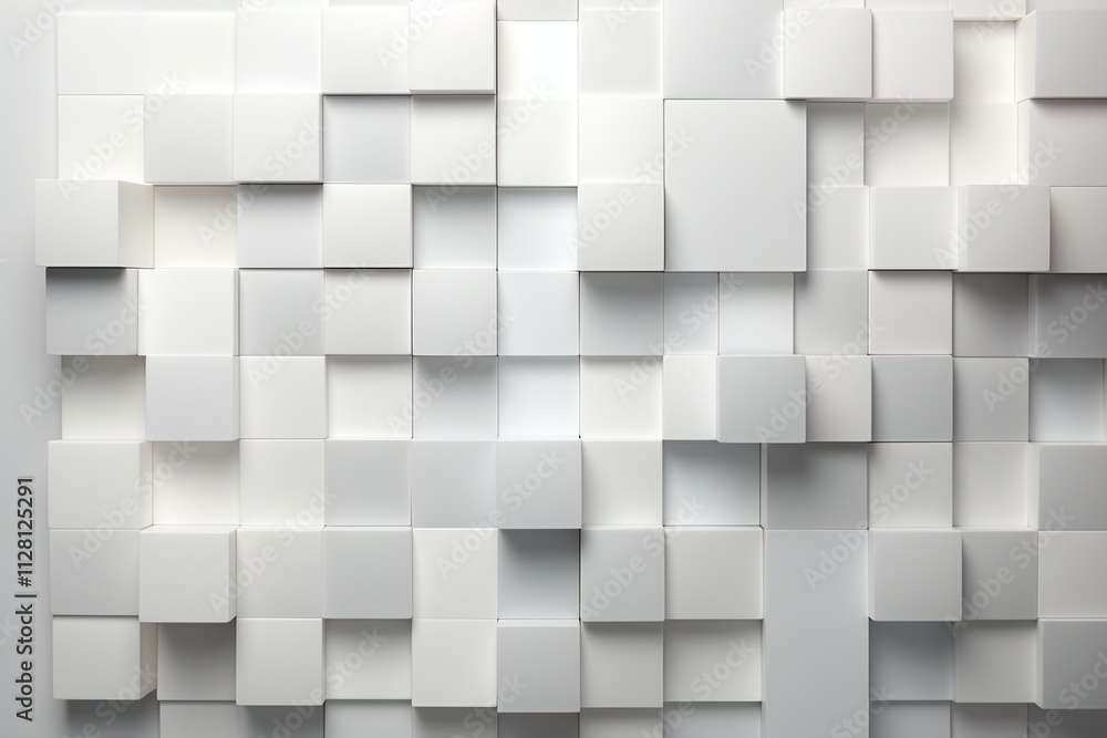 Modern Abstract 3D Geometric Pattern with White Cubes in a Minimalist Monochromatic Design Modern Abstract 3D Geometric Pattern with White Cubes in a Minimalist Monochromatic Design
